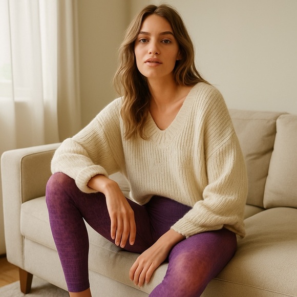 NWOT Intimately Free People Semi-sheer Houndstooth Leggings M Purple - Picture 1 of 11